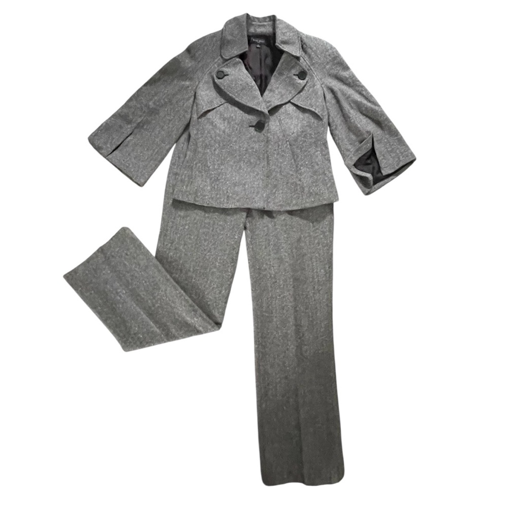 Nine West 2 piece Pant Suit - Textured Brown beige Herringbone fully lined Sz: 4